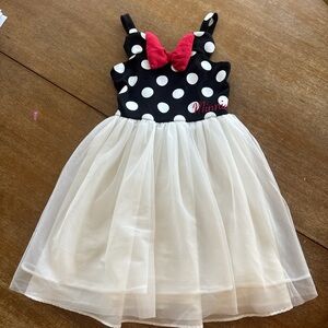 Disney Minnie Mouse Black & White Polka Dot Tulle Dress with Red Bow
